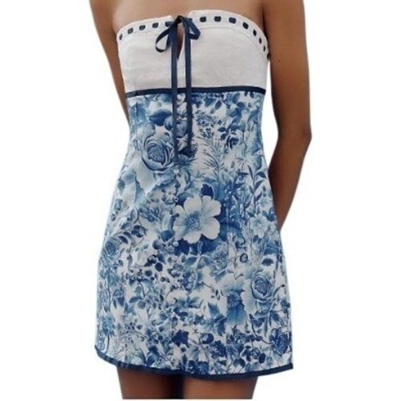Anthropologie Dresses & Skirts - Anthropologie Maeve Women S Toile Floral Strapless Tie Front Mini Dress NWT Blue